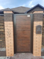 Калитка Prestige RAL8014 1000х2100 цвет заполнения тёмный дуб Марди Истра