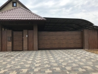 Откатные ворота и калитка Prestige с рамой RAL 8017 и заполнением Dark Oak Марди Истра