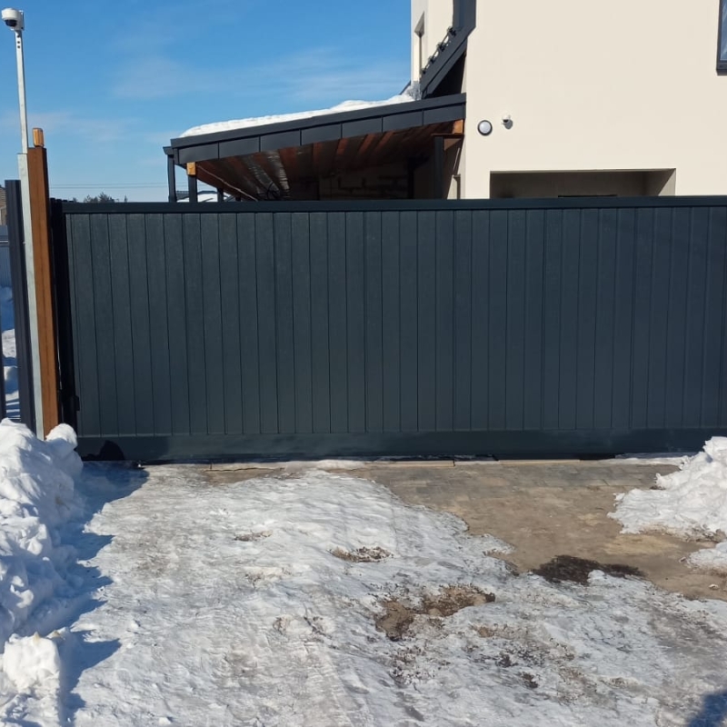 Въездные откатные ворота 4500х1995 RAL 7016 серый антрацит Марди Старый Оскол