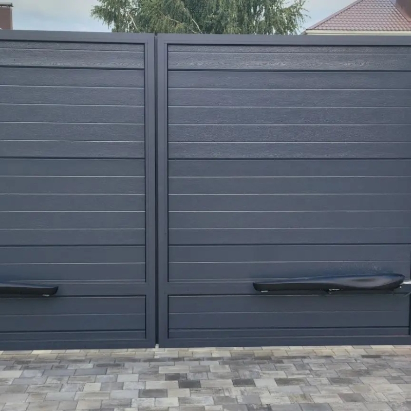Ворота распашные 4026X2330 и калитка 1105X2310 цветом RAL7024 Серый графитовый Марди Старый Оскол