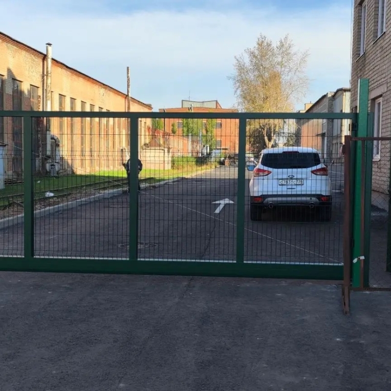 Ворота откатные 5000X2015 и калитка 1140X2000, RAL6005 зеленый мох, заполнение заказчика Марди Апрелевка